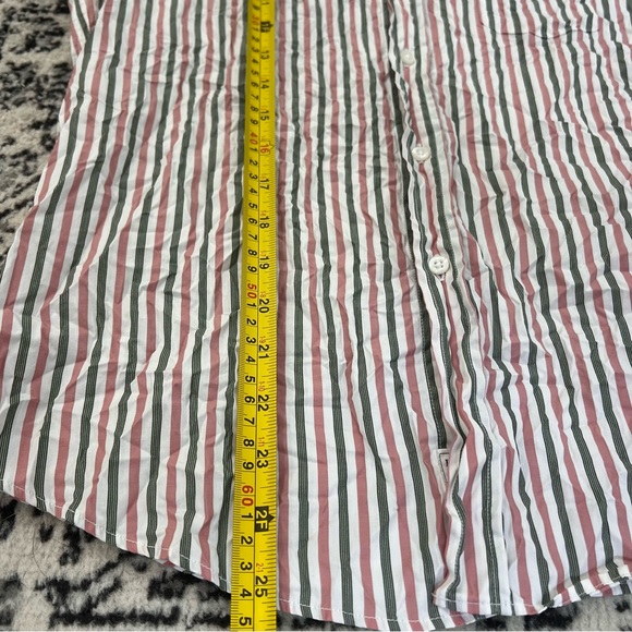 Frank & Eileen Barry Crinkle Button Down Shirt Striped Long Sleeve Pink Green, S - Picture 14 of 14